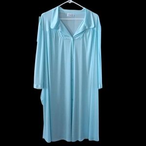 XXL Vintage Vanity Fair Blue Button Front 3/4 Sleeve Night Gown Robe
